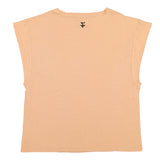 Wide sleeves t-shirt w/ round neck . Old pink w/ "sisters department" print