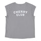 Sleeveless t-shirt w/ deep round neck | grey w/ "cherry club" print