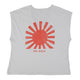 Sleeveless t-shirt w/ deep round neck | light grey w/ "hei sole" print